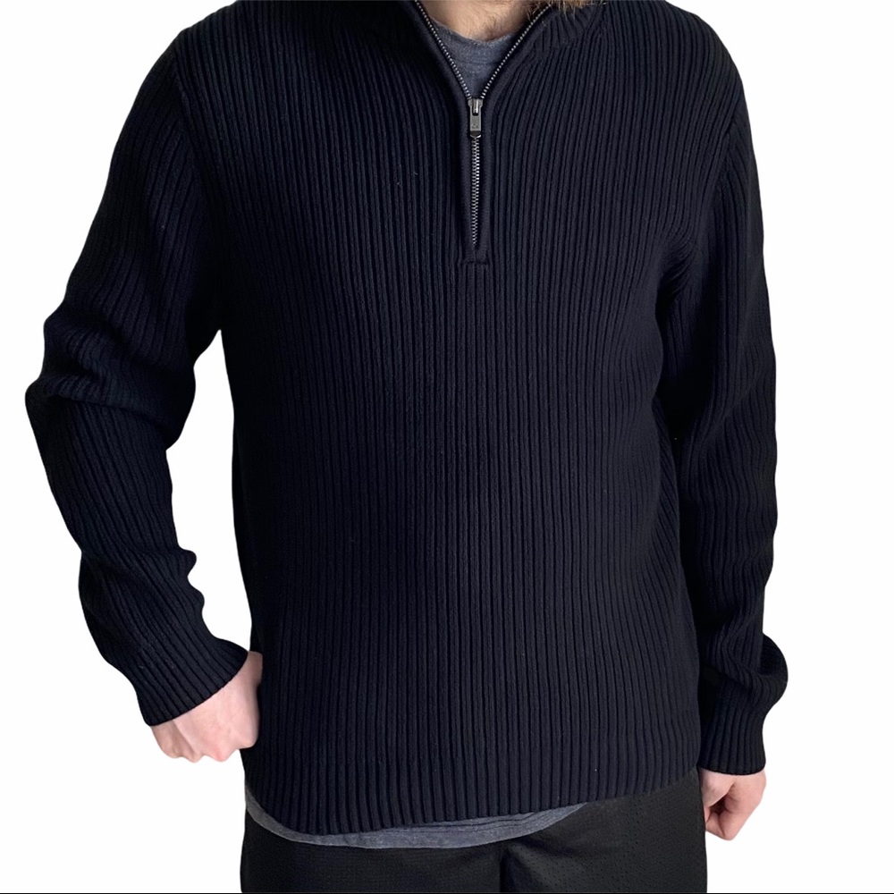 Calvin Klein Sweater Black Ribbed Knit Cotton Size Large